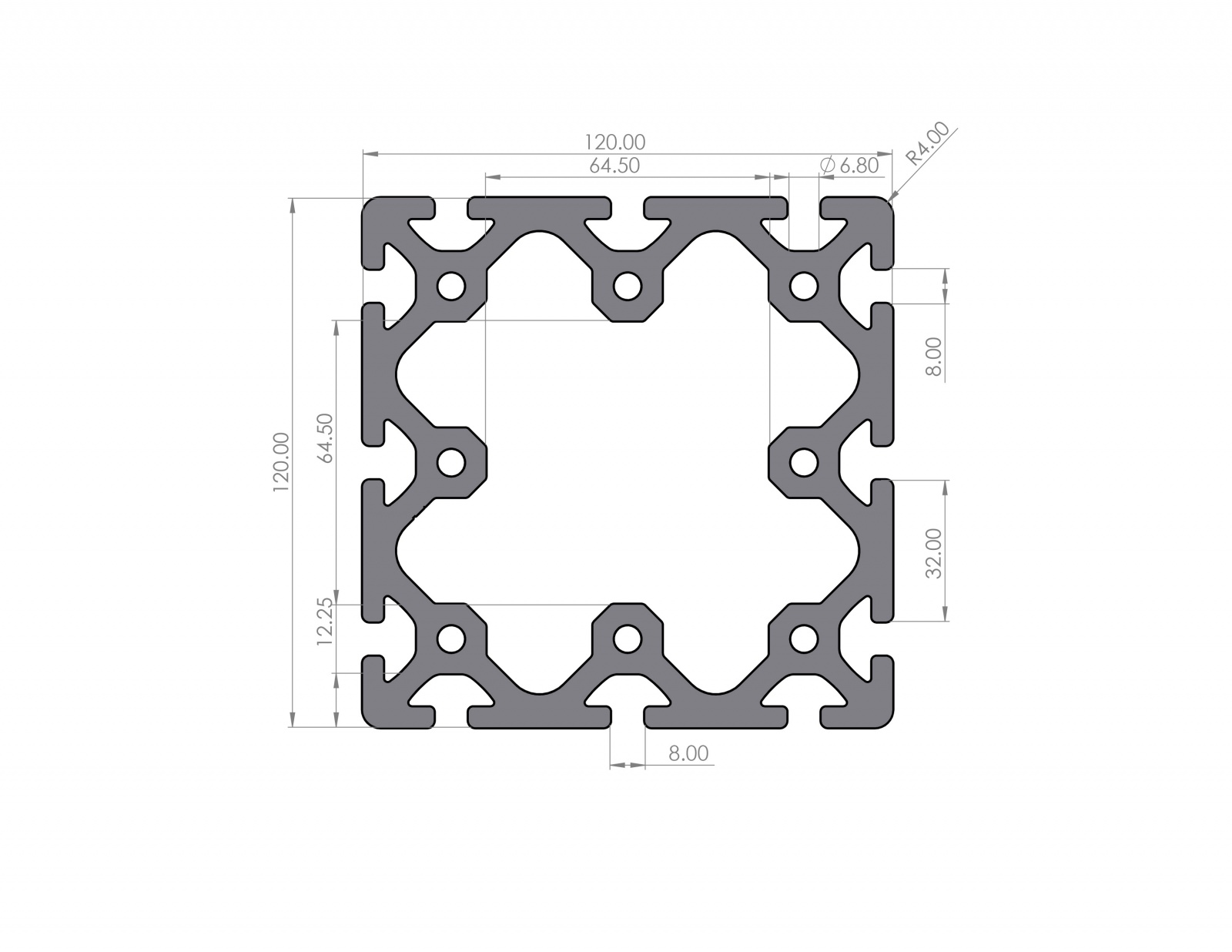 Aluminum profile 120x120 groove 8 I-type heavy